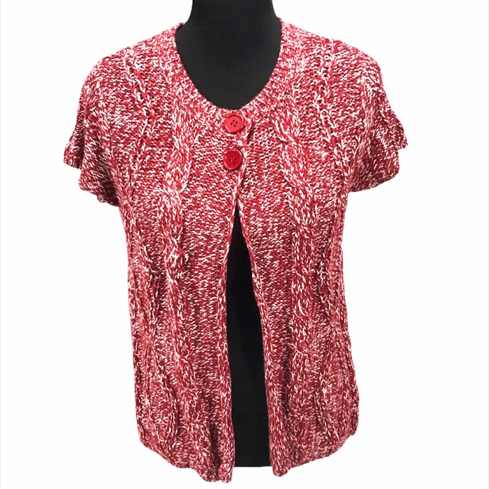 J. J. Basics Knit Sweater, Red, White, Large